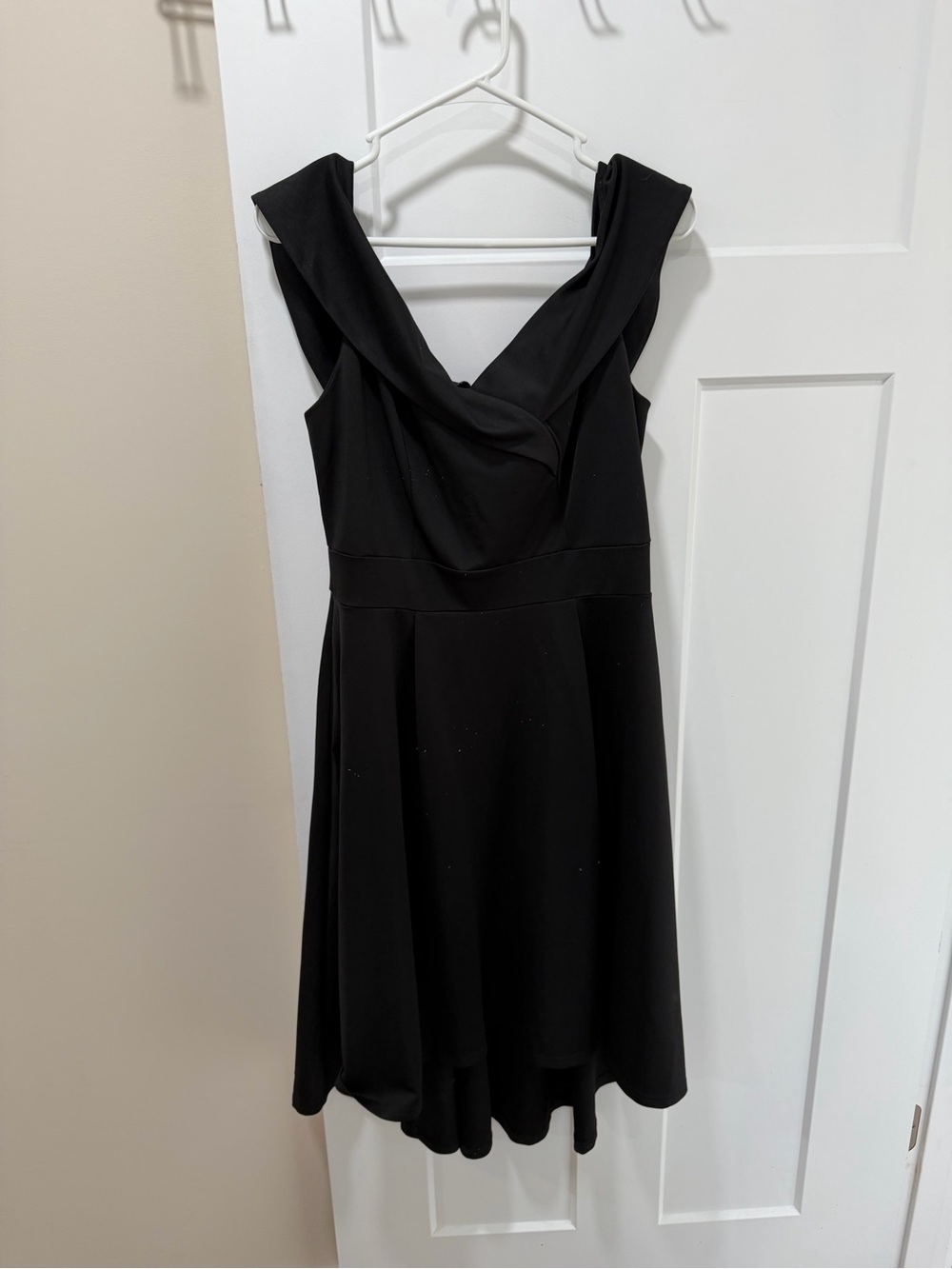 Black Midi Dress with Draped V-Neck
